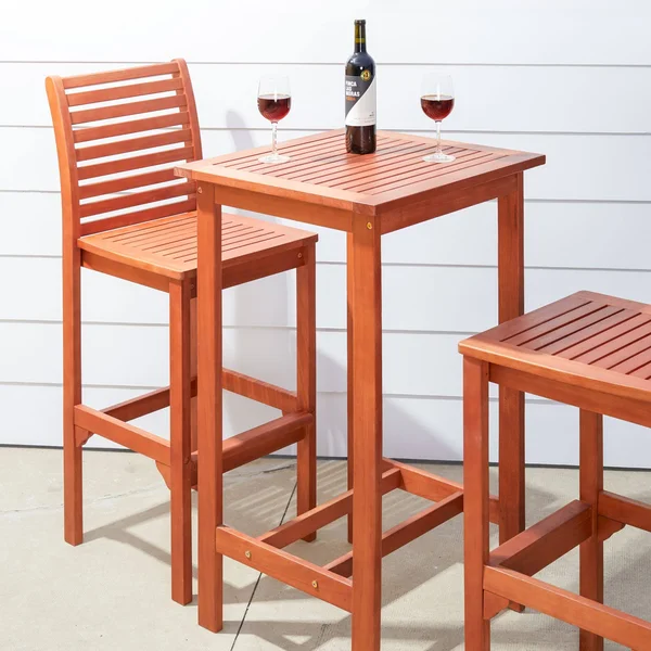 3-Piece Brown Natural Wood Finish Outdoor Patio Furniture Bar Set 49x22
